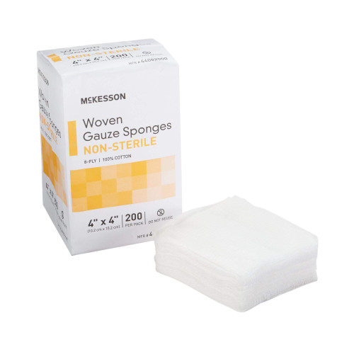McKesson Woven Gauze Sponges, Non-Sterile, 8-Ply, 100% Cotton, 4 in x 4 in, 200 Per Pack, 5 Packs, 1000 Total