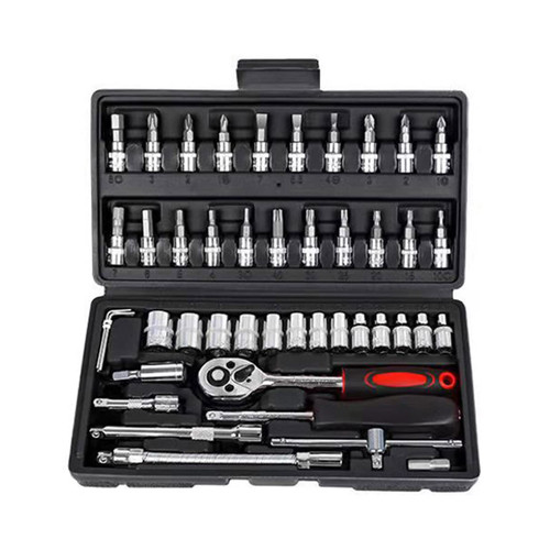 Socket- Set Kit- 46 Piece Socket- Wrench- Set 1/4 Inch Drive Ratchet- Set Vanadium- Tools Set Metal Mechanic Impact Driver Bits- Set