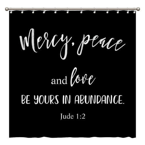 Rimego Shower Curtains with Quotes Mercy, Peace and Love Be Yours in Abundance Waterproof Shower Curtain for Bathtub Home Bathroom, 12 Hooks, 72" X 72"