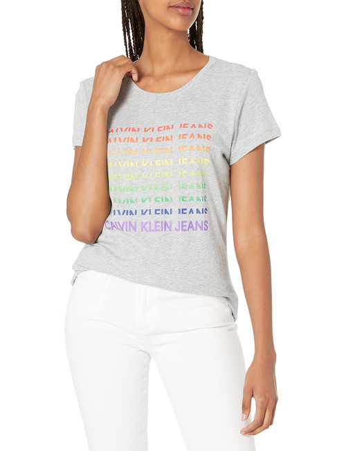 Calvin Klein Jeans Women's Ombre Iconic Tee, Pearl Grey Heather, Small