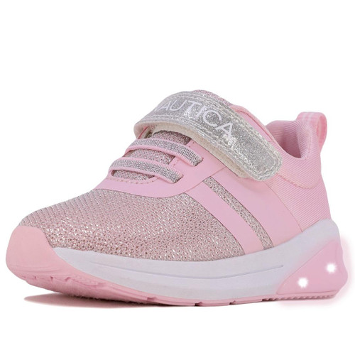 Nautica Kids Light Up Flashing Sneaker Athletic Strap Running Shoes Boy Girl Toddler Little Kid -Towhee Lights-Light Pink Silver Glitter Size-9