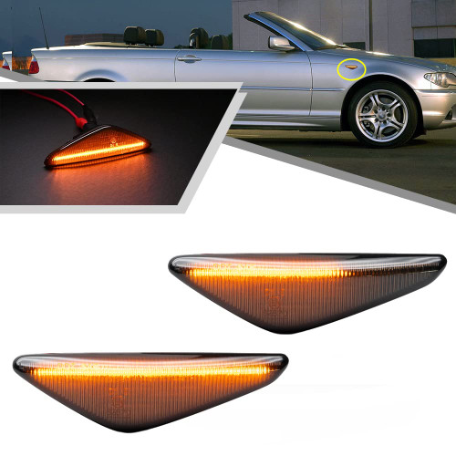 2Pcs Dynamic Blink Amber LED Side Marker Light For BMW 3 Series E46 Coupe Convertible LCI 323Ci 325Ci 328Ci 330Ci 2004-2006 Fender Turn Signal lights Smoked Lens