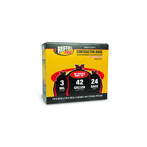 Ruffies Pro 1124887 42 Gallon Black Contractor Clean-Up Bags 24 Count