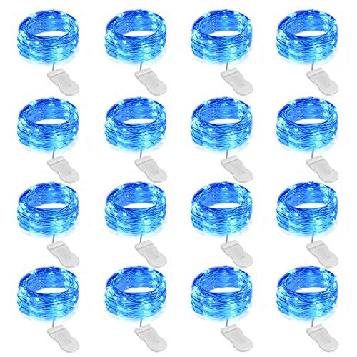 Onforu 10ft 16 Pack Blue LED String Fairy Lights, 30 LED Waterproof Silver String Wire Lights, Battery Operated (Included), Mason Jar Lights, Firefly Starry Lights for DIY, Wedding, Party, Christmas Onforu 10ft 16 Pack Blue LED String Fairy Lights, 30 LED Waterproof Silver String Wire Lights, Battery Operated (Included), Mason Jar Lights, Firefly Starry Lights for DIY, Wedding, Party, Christmas