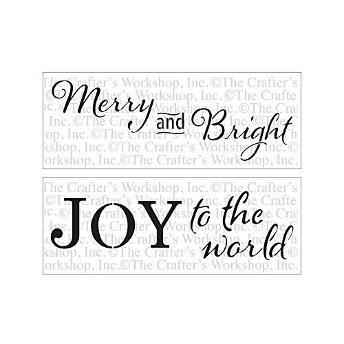 Crafter's Workshop Merry and Bright & Joy to The World Christmas Stencil 2 Pack, Reusable Stenciling Templates for Art Journaling, Mixed Media, and Scrapbooking
