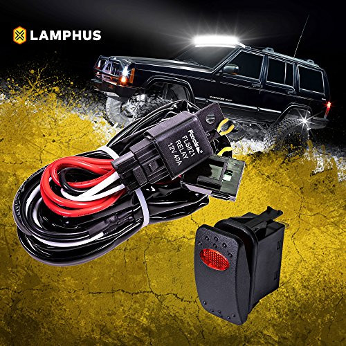 LAMPHUS 12V 40A Off Road ATV/Jeep LED Light Bar Relay Wiring Harness Kit - RED ON/Off Switch