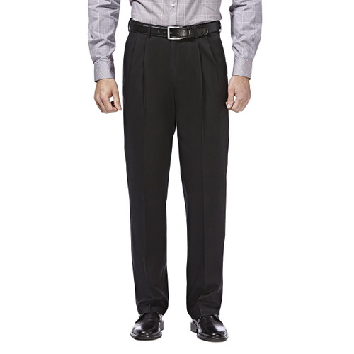 HAGGAR Men's Premium No Iron Khaki Classic Fit Pleat Front Casual Pant (Regular and Big & Tall Sizes), Black, 36W x 34L