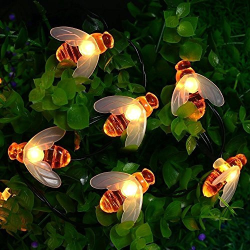 Honey Bees lights, DINOWIN Bee String Lights Solar Power Honeybee Fairy String Lights Waterproof 30 LED for Outdoor Garden Summer Party Wedding Xmas Decoration (Warm White) Honey Bees lights, DINOWIN Bee String Lights Solar Power Honeybee Fairy String Lights Waterproof 30 LED for Outdoor Garden Summer Party Wedding Xmas Decoration (Warm White)
