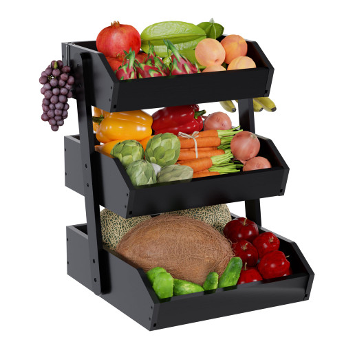 Hellojin Fruit Basket Kitchen Counter Organizer - Bamboo 3 Tier Fruit Bowl and Vegetable Storage for Countertop,Black Hellojin Fruit Basket Kitchen Counter Organizer - Bamboo 3 Tier Fruit Bowl and Vegetable Storage for Countertop,Black