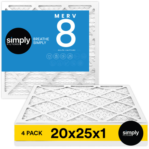 Simply by MervFilters 20x25x1 Air Filter, MERV 8, MPR 600-4 Pack of AC Furnace Air Filters