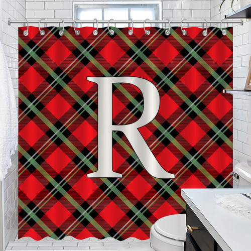 COVOME Shower Curtain Initial Letter R Shower Curtain for Bathroom Monogram Buffalo Check Rustic Bathroom Shower Curtain Sets Home Bathroom Decorations 72x72 Inch