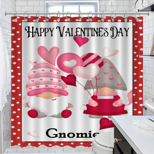 Shower Curtain for Bathroom Happy Valentine's Day Gnomies Bathroom Shower Curtain Romantic Gnome Couple Modern Shower Curtains Home Bathroom Decorations 72x72 Inch