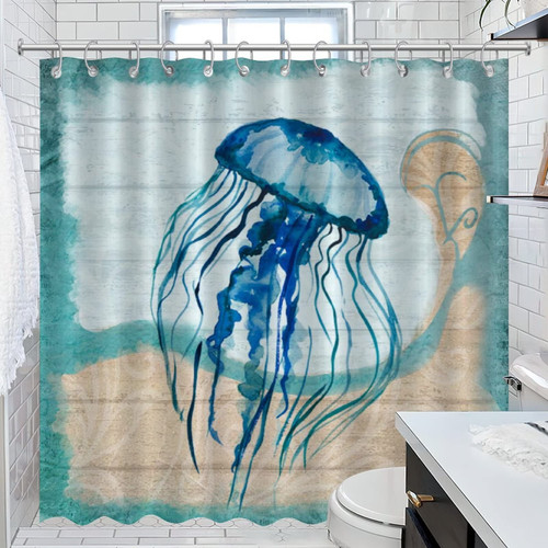 Nautical Beach Ocean Theme Underwater Octopus Bathroom Shower Curtain Sets Shells Starfish Beach Coastal Shower Curtain for Bathroom Home Bathroom Decorations Polyester Country Bathroom Curtain 72x72