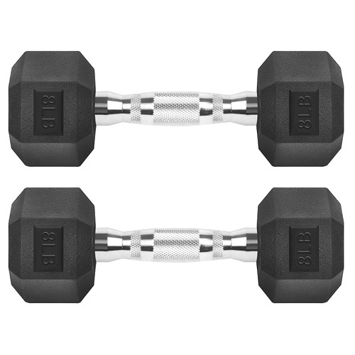 Hex Dumbbells Rubber Coated Cast Iron Hex Black Dumbbell Free Weights for Exercises 8 Pounds/Pair