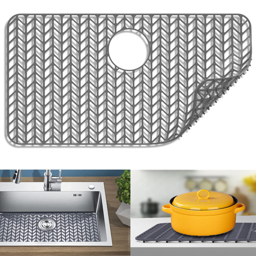 Silicone Sink Protectors for Kitchen, JIUBAR 28.4''x 15.2'' Sink Mat Grid for Bottom of Farmhouse Stainless Steel Porcelain Sink.(Grey)
