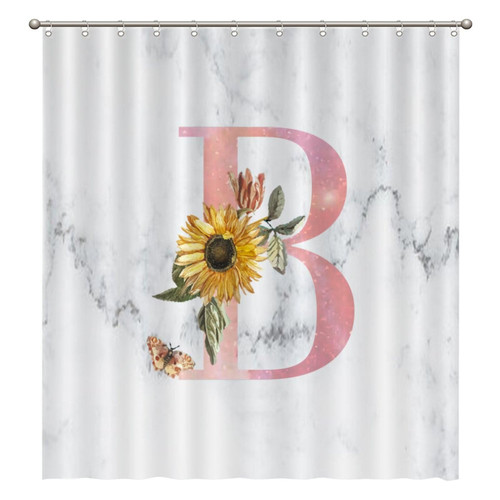 Sunflower Pink Initial Alphabet Monogram Letter B Shower Curtains 72x92 Polyester Fabric Bathroom Shower Curtains with Hooks Waterproof Shower Curtains for Bathroom Bathtub Home Decoration