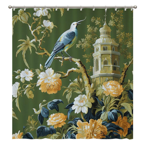 Bathroom Shower Curtains with Hooks 72x92 Inch,Pagoda Garden Imperial Green Chinoiserie Shower Curtain Waterproof Fabric Bath Shower Curtain for Bathroom Bathtubs Decoration Bathroom Shower Curtains with Hooks 72x92 Inch,Pagoda Garden Imperial Green Chinoiserie Shower Curtain Waterproof Fabric Bath Shower Curtain for Bathroom Bathtubs Decoration