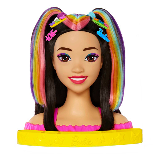 Barbie Totally Hair Styling Doll Head & 20+ Accessories, Color Reveal & Color-Change Pieces, Straight Black Neon Rainbow Hair Barbie Totally Hair Styling Doll Head & 20+ Accessories, Color Reveal & Color-Change Pieces, Straight Black Neon Rainbow Hair