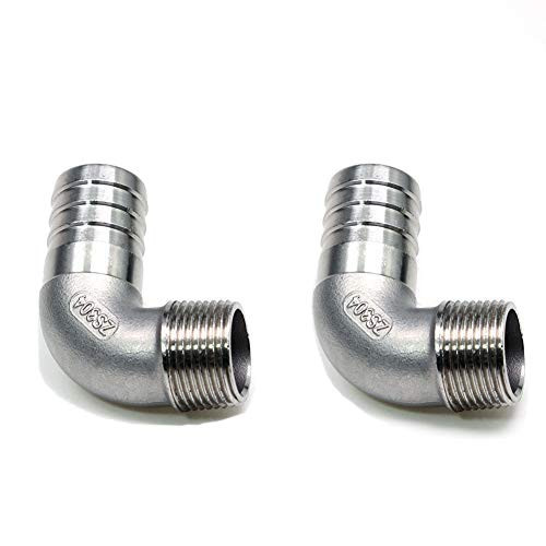 JoyTube 304 Stainless Steel Barbed Elbow Hose, 1-1/4" Barb to 1" NPT Male 90 Degree Barbed Pipe Fitting for Home Brew (Pack of 2) JoyTube 304 Stainless Steel Barbed Elbow Hose, 1-1/4" Barb to 1" NPT Male 90 Degree Barbed Pipe Fitting for Home Brew (Pack of 2)