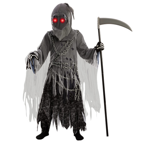 Spooktacular Creations Child Unisex Grim Reaper Costume, Halloween Costume with Glowing Red Eyes for Kids Trick-or-Treating-M(8-10yr)