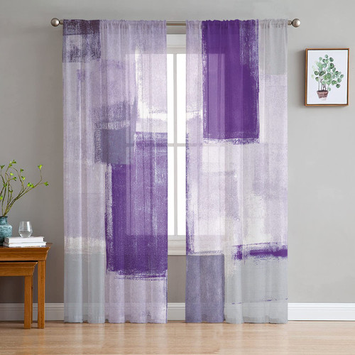 Trendier, Semi Sheer Curtains Purple Gray Abstract Art Graffiti Window Treatments Curtains for Living Room Patio Door,2 Panels, 20210808CBN-curtainSWXF05426CLHCTRR, Purple Smeartrr7997, 52x63inx2