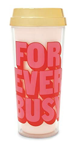 Ban.do Hot Stuff Insulated Thermal Travel Coffee Mug Tea Cup with Funny Sayings, 16 Ounces, forever busy