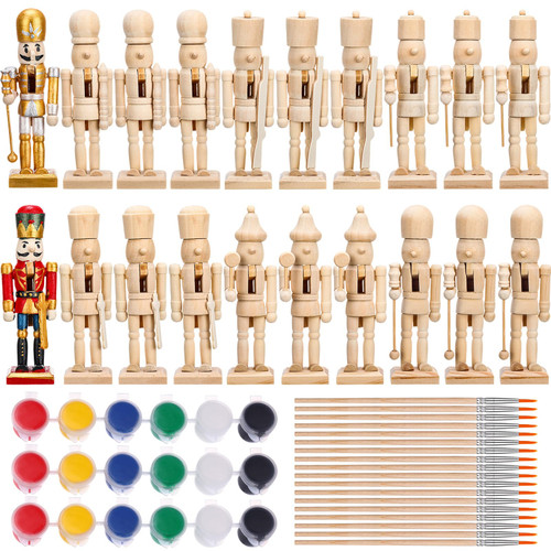 57 Pcs Christmas Unfinished Nutcracker Figures Set Include 18 Wooden Unpainted Nutcracker Soldier Ornament with Paint Brushes Beards and Paint Strips for Xmas Blank DIY Puppet Craft Decor Kids Gift 57 Pcs Christmas Unfinished Nutcracker Figures Set Include 18 Wooden Unpainted Nutcracker Soldier Ornament with Paint Brushes Beards and Paint Strips for Xmas Blank DIY Puppet Craft Decor Kids Gift