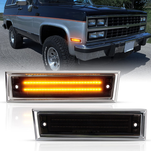 POPMOTORZ Front Fender Side Marker Lights, Led Amber Bumper Turn Side Signal Lamps for 1981-1991 Chevy Pickup Truck Blazer/Suburban/GMC GM2551107 GM2550115 915558 915557 18120166 18120066-Smoked Lens POPMOTORZ Front Fender Side Marker Lights, Led Amber Bumper Turn Side Signal Lamps for 1981-1991 Chevy Pickup Truck Blazer/Suburban/GMC GM2551107 GM2550115 915558 915557 18120166 18120066-Smoked Lens