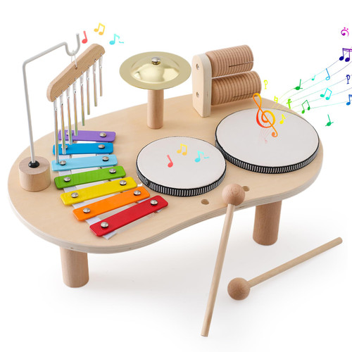 Toddler Drum Set Kids Musical Instruments 7 in 1 Baby Musical Toy Montessori Xylophone Toys for 1 Year Old Wooden Percussion Instruments Preschool Instruments for Boys Girls Months Birthday Gifts