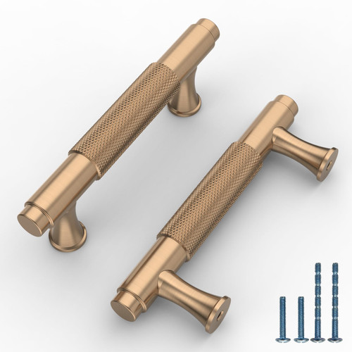 ROMATEE 10Pack Champagne Bronze Cabinet Pull,3 Inch(76mm) Hole Centers Kitchen Cabinet Handles Knurled Cabinet Hardware for Cabinets and Drawers