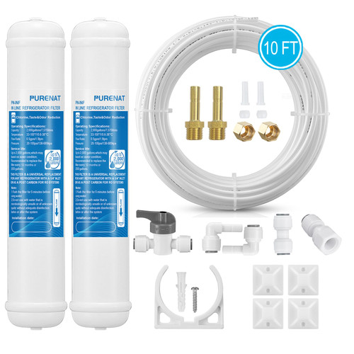 Inline Water Filter for Refrigerator and Ice Maker(2 Pack),1/4" Push Connect Post Carbon Filter Replacement for Reverse Osmosis Water System,Include 1/4" Water Line and Quick Connect Fittings