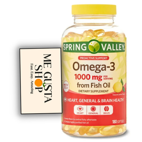 Spring Valley Omega-3 Fish Oil Soft Gels, 1000 mg, 180 Count + Me Gustas Sticker (1)