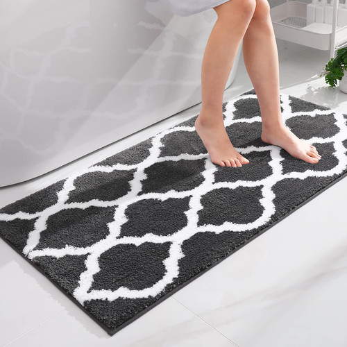 OLANLY Bathroom Rugs, Soft and Absorbent Microfiber Bath Rugs, Non-Slip Shaggy Shower Carpet, Machine Wash Dry, Bath Mats for Bathroom Floor, Tub and Shower, 47x24, Dark Grey