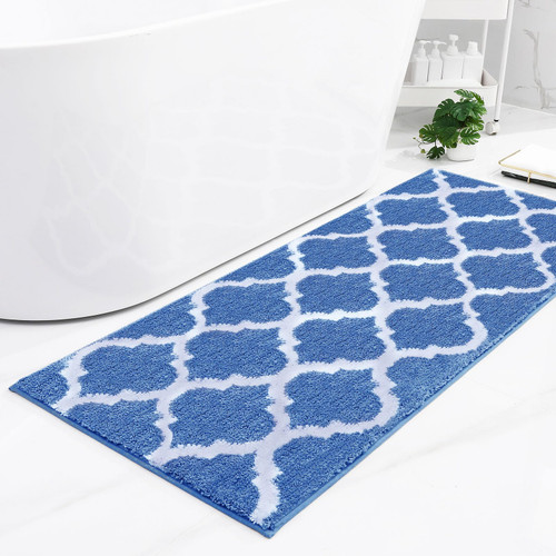 OLANLY Bathroom Rugs, Soft and Absorbent Microfiber Bath Rugs, Non-Slip Shaggy Shower Carpet, Machine Wash Dry, Bath Mats for Bathroom Floor, Tub and Shower, 59x24, Blue