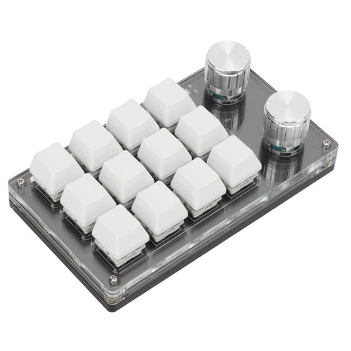 Cryfokt One Handed Programmable Mechanical Keyboard, 12 Keys RGB Programmable Macro Keyboard with Knob Plug and Play Multifunctional Mechanical Gaming Keypad Function Keypad for Windows(Black White)