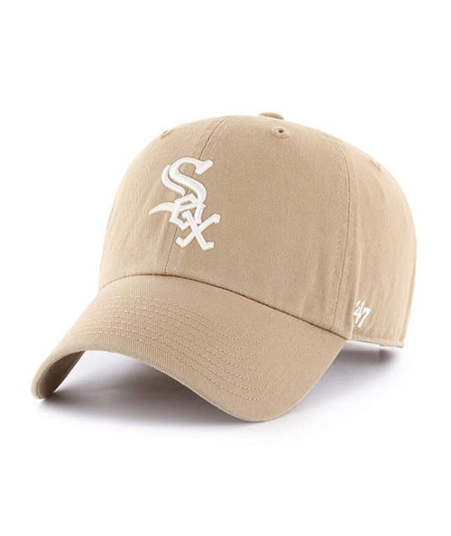 '47 Chicago White Sox Mens Womens Clean Up Adjustable Strapback Khaki Hat with White Logo