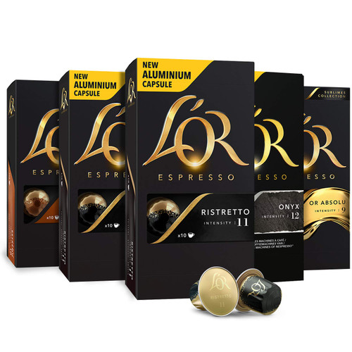 L'OR Intense Variety Pack Espresso Pods Compatible with Nespresso Machine Original Line & L'OR BARISTA System - 50 Aluminum Coffee Pods Intensity 9-12, 10 count (Pack of 5)