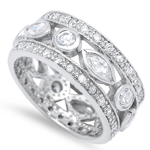 Marquise Eternity Clear CZ Classic Ring New .925 Sterling Silver Band Size 8