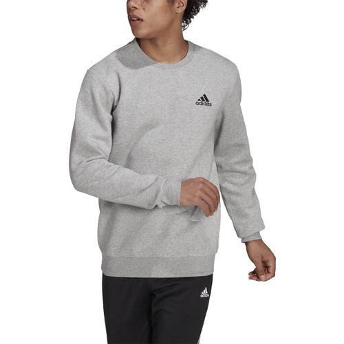 adidas Men's Essentials Fleece Sweatshirt, Medium Grey Heather/Black, X-Large