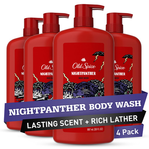 Old Spice Body Wash for Men, NightPanther Scent, Long Lasting Lather, 30 oz (Pack of 4)