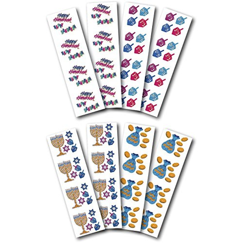 Jillson Roberts 12 Sheet-Count Prismatic Hanukkah Stickers in Assorted Designs, Hanukkah Gelt/Dreidels/Menorahs