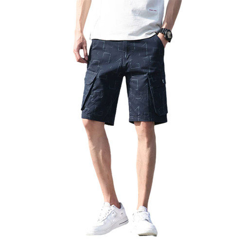 Summer Men Cargo Shorts Cotton Relaxed Fit Striped Men's Short Spring Casual Pants Clothing Social Cargo Short Blue 30