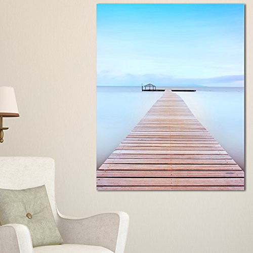 Designart PT8356-20-40 Wooden Pier in Cold Atmosphere Seascape Photo Canvas Print,Blue,20x40