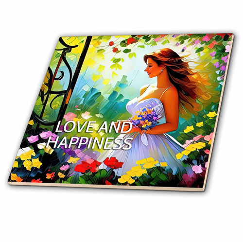 3dRose Love and Happiness. Smiling Young Lady with a Bunch of Flowers Card - Tiles (ct-379110-1) 3dRose Love and Happiness. Smiling Young Lady with a Bunch of Flowers Card - Tiles (ct-379110-1)