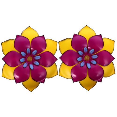 Yardwe 2pcs Wrought Iron Flower Wall Hanging Garden Metal Wall Flower Wall Sculptures Hanging Flower Wall Sculptures Sunflower Statues Outdoor Wall Sculpture Floral Pendant Manual 3D