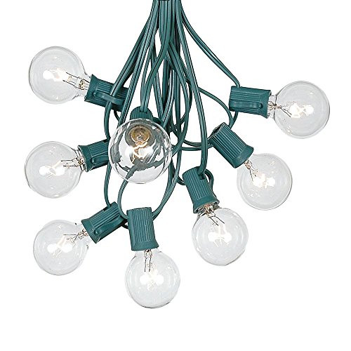 G40 Patio String Lights with 25 Clear Globe Bulbs  Outdoor String Lights  Market Bistro Café Hanging String Lights  Patio Garden Umbrella Globe Lights - Green Wire - 25 Feet