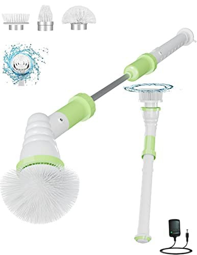 Electric Spin Scrubber, Power Cordless Shower Scrubber, Shower Scrub Brush Cleaner with Long Handle Electric Bathroom Scrubber Brush Electric, Shower Cleaning Brush for Bathtub Tile Tub Floor