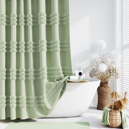 Dynamene Extra Long Shower Curtains, 84 Inches Long Textured Tufted Chenille Striped Fabric Bathroom Shower Curtain, Tall Modern Shabby Chic Cloth Shower Curtain Set with Hooks, Sage Green, 72x84 Dynamene Extra Long Shower Curtains, 84 Inches Long Textured Tufted Chenille Striped Fabric Bathroom Shower Curtain, Tall Modern Shabby Chic Cloth Shower Curtain Set with Hooks, Sage Green, 72x84