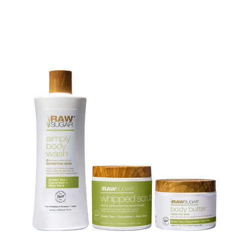 Raw Sugar Green Tea + Cucumber + Aloe Vera Body Love Bundle - Sensitive Skin Body Wash, Body Scrub & Body Butter, Clean Ingredients, Formulated without Sulfates and Parabens Raw Sugar Green Tea + Cucumber + Aloe Vera Body Love Bundle - Sensitive Skin Body Wash, Body Scrub & Body Butter, Clean Ingredients, Formulated without Sulfates and Parabens