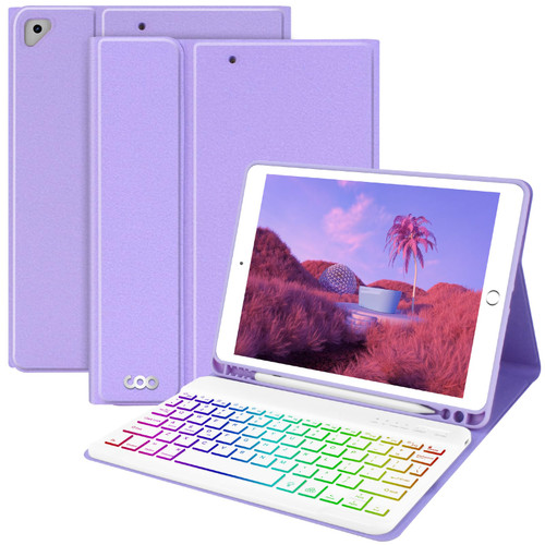 New iPad 9th Generation Keyboard Case 10.2" 2021/(8th Gen) 2020/(7th Gen) 2019,7 Colors Backlit Keyboard Case for iPad 10.2" /iPad Air 3 10.5"(3rd Gen)/iPad Pro 10.5" with Pencil Holder(Purple)